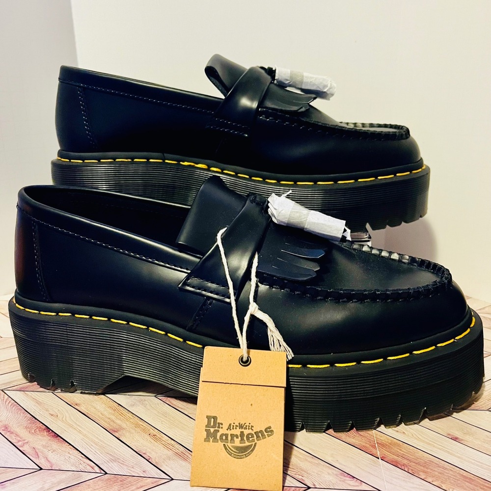 Dr Martens Adrian Quad Black Tassel Platform Loafers M 10 L 11 Kiltie Academia